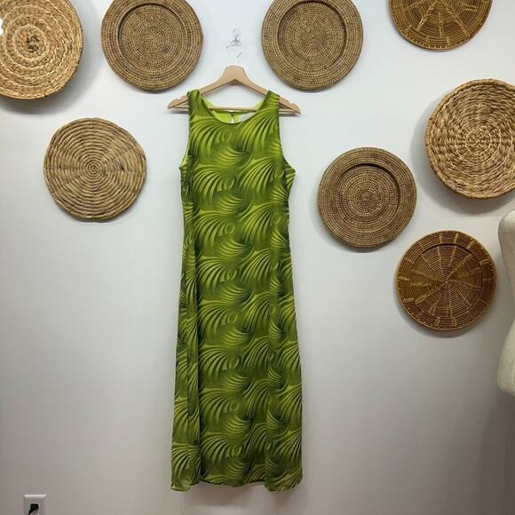 Vintage Y2K 2000s Santa Fe Green Funky Print Lined Sleeveless Midi Dress Medium - Picture 2 of 7